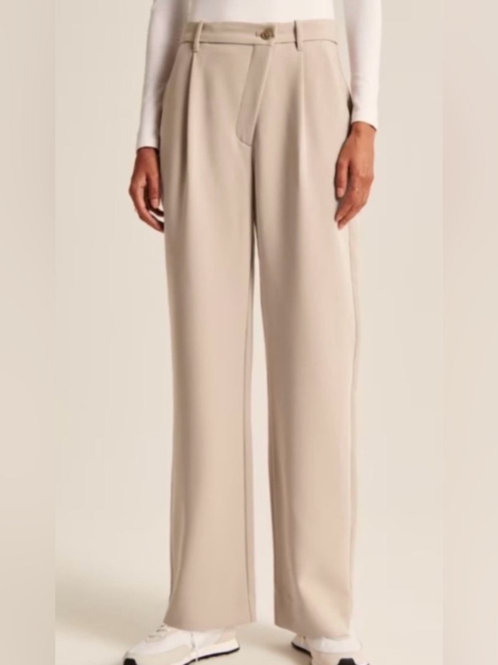 Abercrombie Tailored Wide-Leg Trousers in Light Beige - Women
